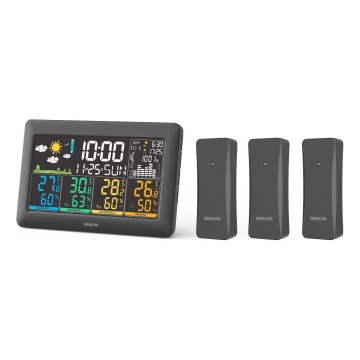 Sencor - Meteostanice s barevným LCD displejem + 3 senzory 3xAA + 6xAA černá