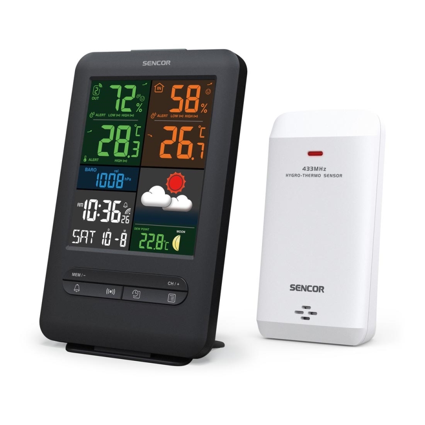 Sencor - Meteostanice s barevným LCD displejem 5V/1xCR2032 + 2xAA