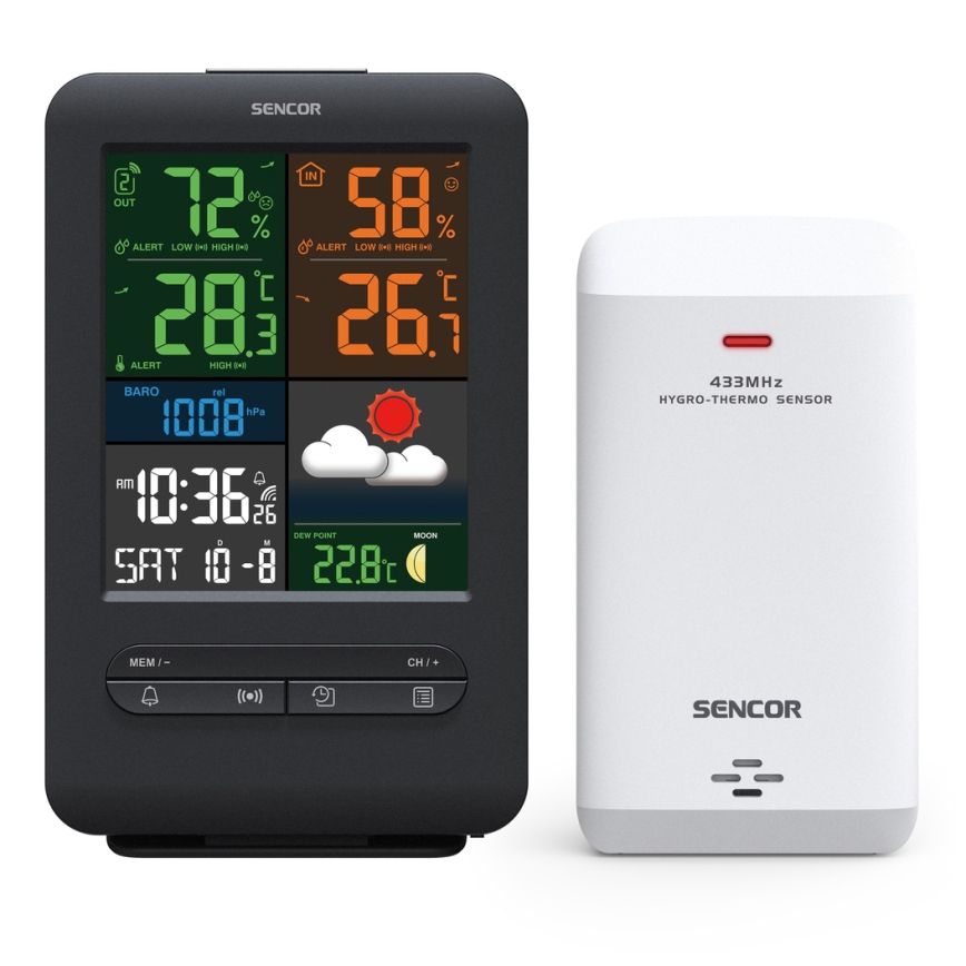 Sencor - Meteostanice s barevným LCD displejem 5V/1xCR2032 + 2xAA