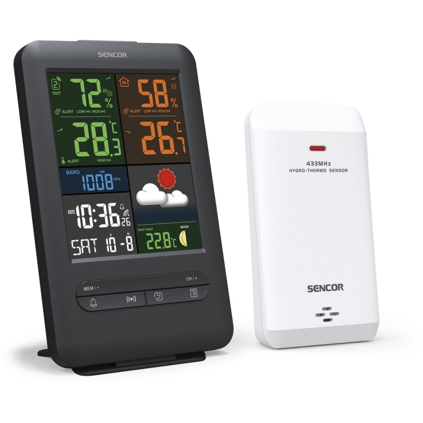 Sencor - Meteostanice s barevným LCD displejem 5V/1xCR2032 + 2xAA