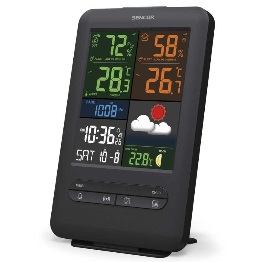 Sencor - Meteostanice s barevným LCD displejem 5V/1xCR2032 + 2xAA