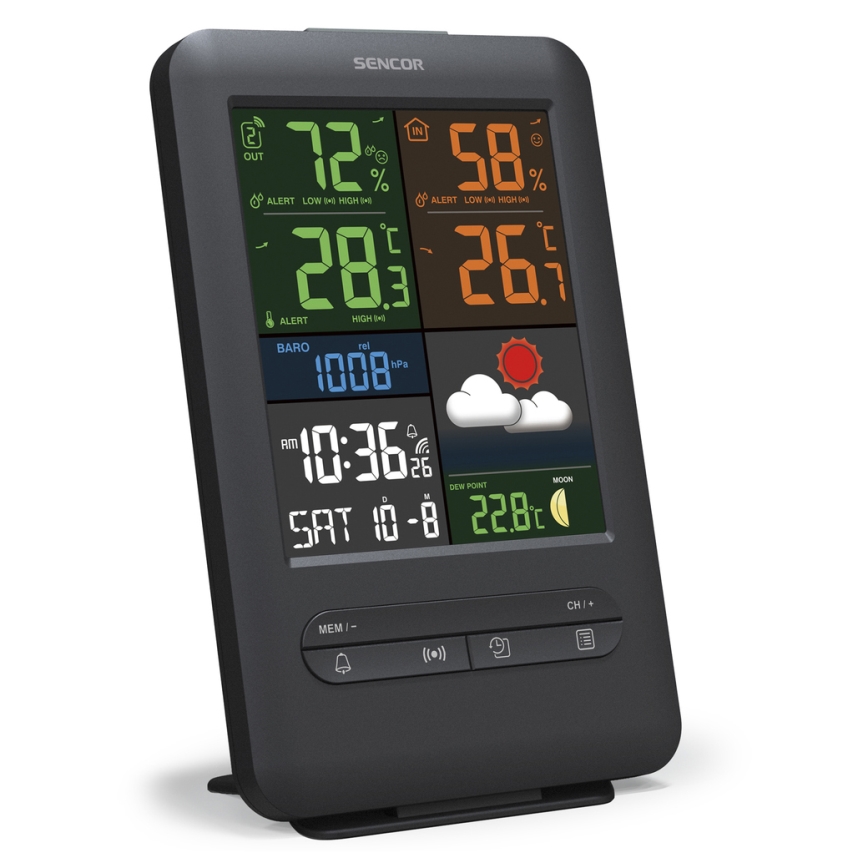 Sencor - Meteostanice s barevným LCD displejem 5V/1xCR2032 + 2xAA