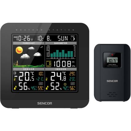Sencor - Meteostanice s barevným LCD displejem a budíkem 3xAAA + 2x AA černá