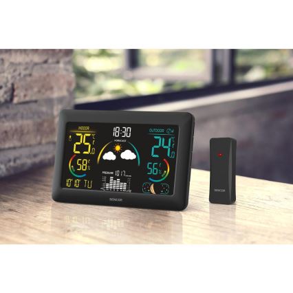 Sencor - Meteostanice s barevným LCD displejem a budíkem 5V 3xAA + 2xAA