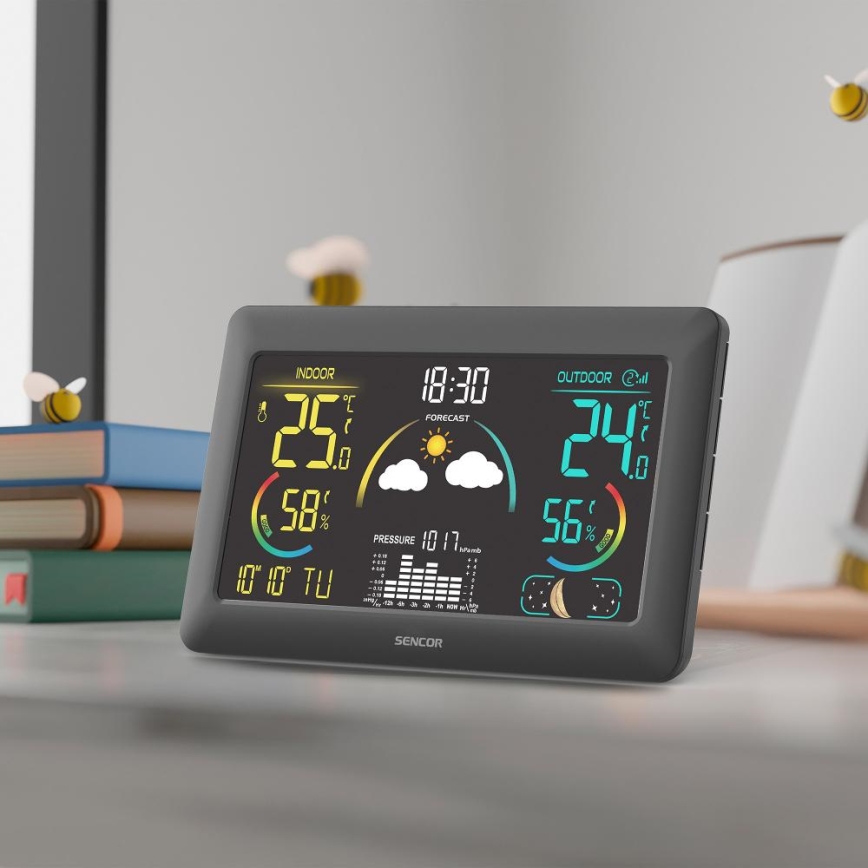 Sencor - Meteostanice s barevným LCD displejem a budíkem 5V 3xAA + 2xAA