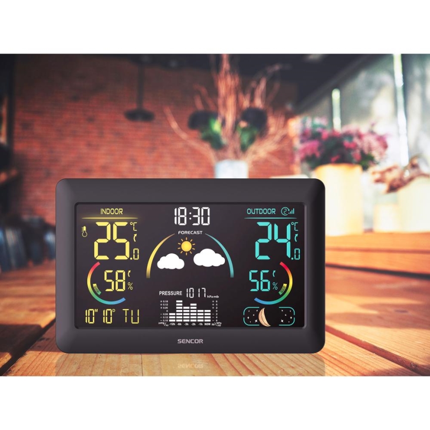 Sencor - Meteostanice s barevným LCD displejem a budíkem 5V 3xAA + 2xAA