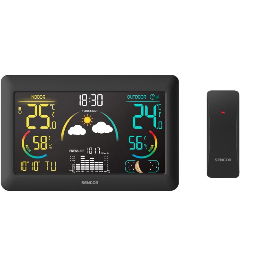 Sencor - Meteostanice s barevným LCD displejem a budíkem 5V 3xAA + 2xAA