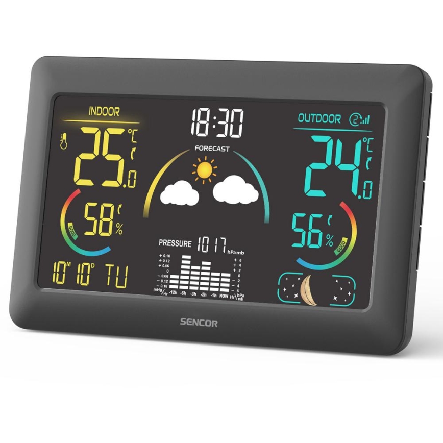 Sencor - Meteostanice s barevným LCD displejem a budíkem 5V 3xAA + 2xAA