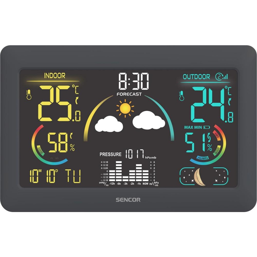 Sencor - Meteostanice s barevným LCD displejem a budíkem 5V 3xAA + 2xAA