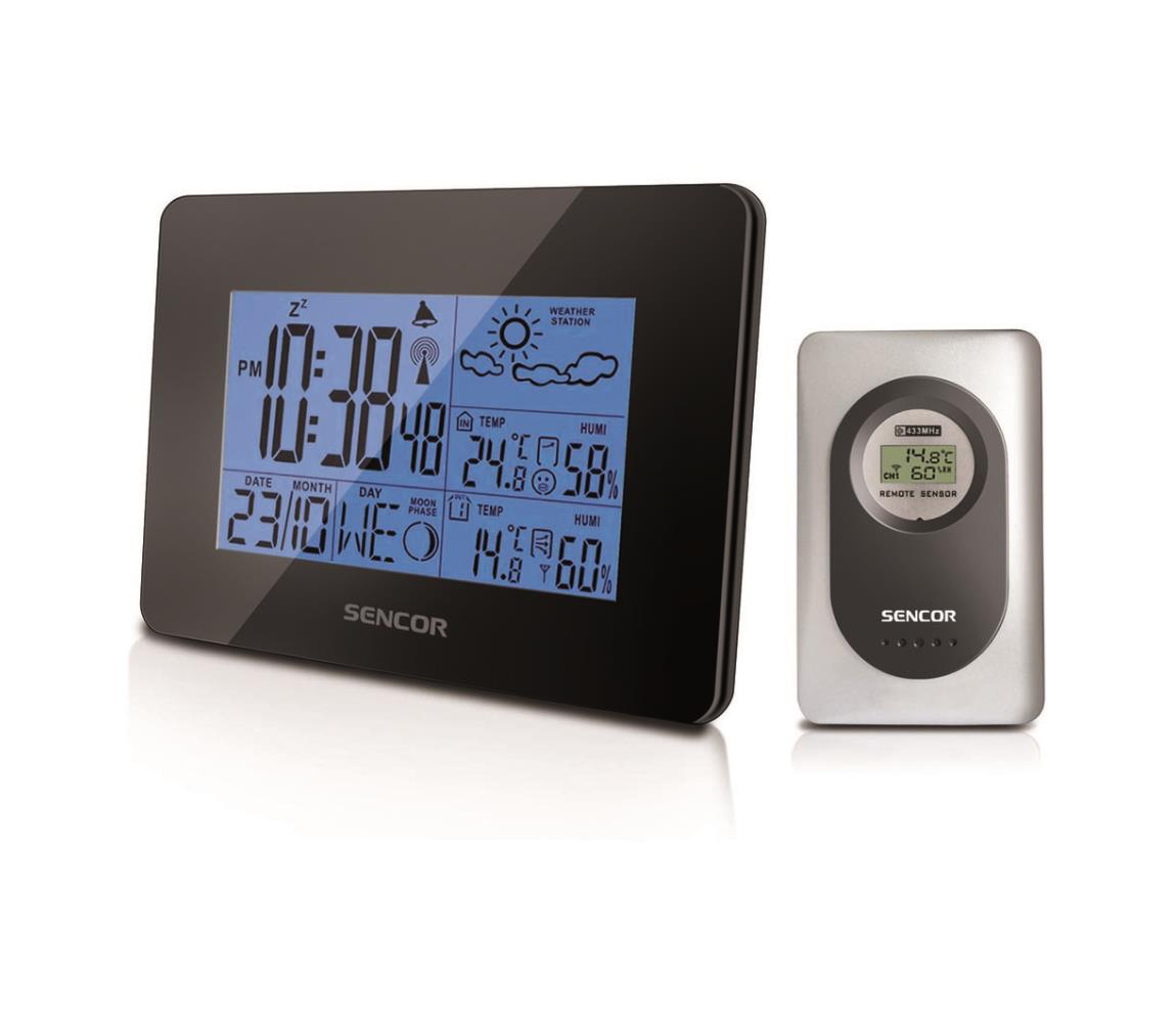 Sencor Sencor - Meteostanice s LCD displejem a budíkem 3xAA černá FT0116