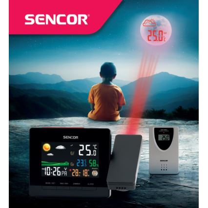 Sencor - Meteostanice s barevným LCD displejem, budíkem a projektorem 2xAA + 2xAAA