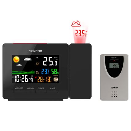Sencor - Meteostanice s barevným LCD displejem, budíkem a projektorem 2xAA + 2xAAA