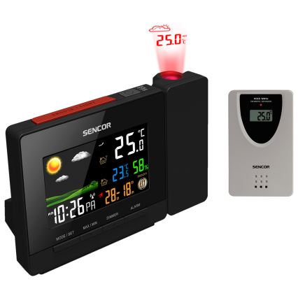 Sencor - Meteostanice s barevným LCD displejem, budíkem a projektorem 2xAA + 2xAAA