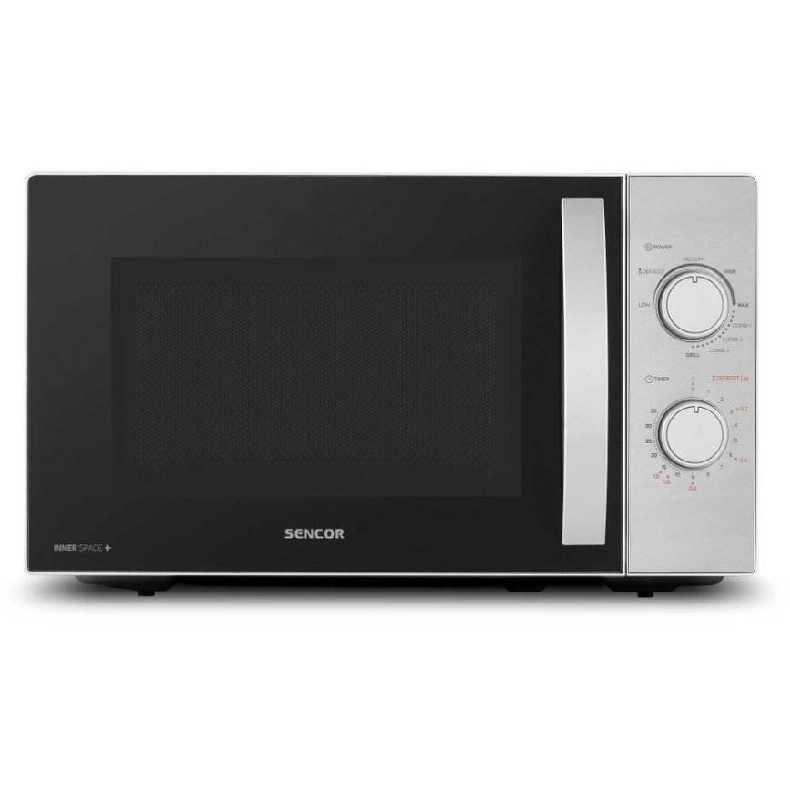 Sencor - Mikrovlnná trouba s funkcí grilu 700W/1000W/230V 20 l matný chrom