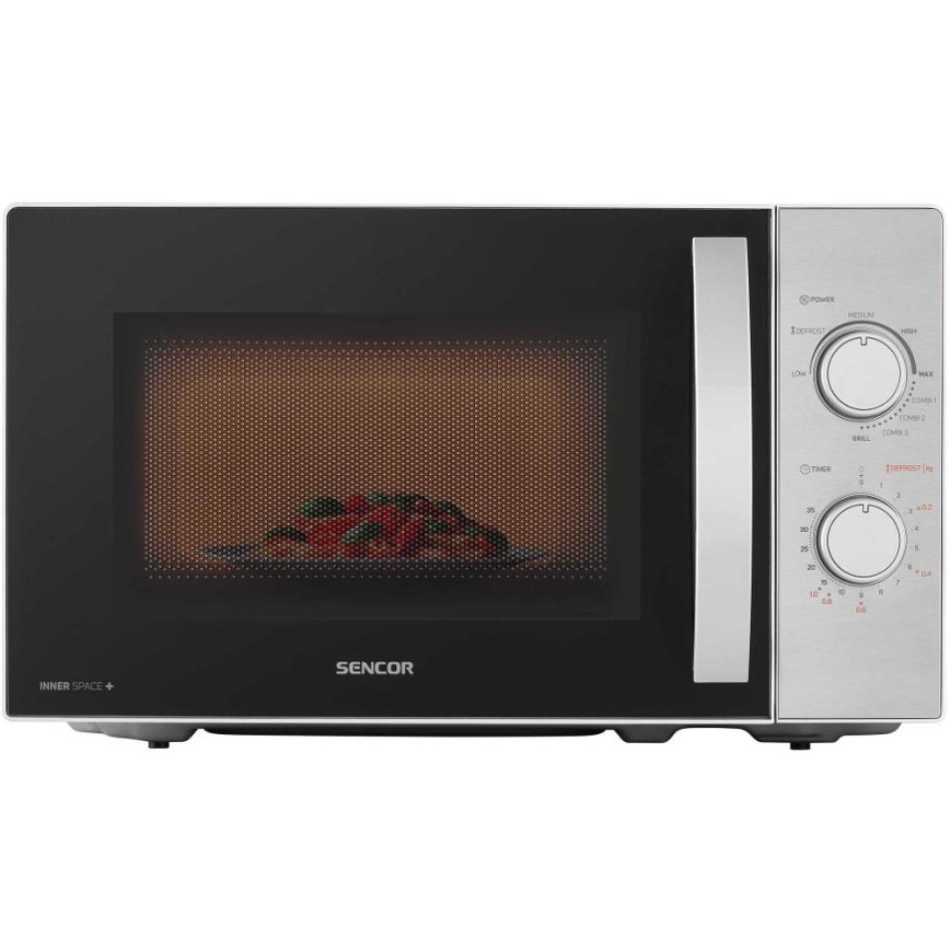 Sencor - Mikrovlnná trouba s funkcí grilu 700W/1000W/230V 20 l matný chrom