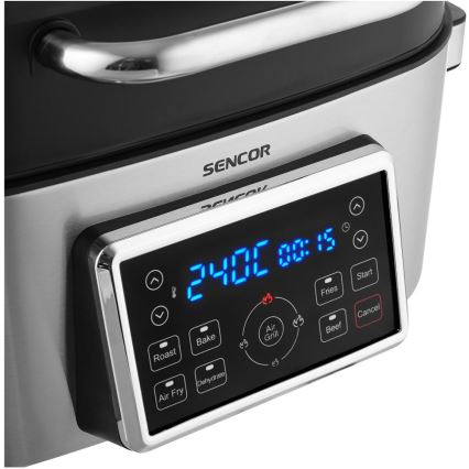 Sencor - Multifunkční horkovzdušná fritéza a gril 1660W/230V 6 l matný chrom/černá