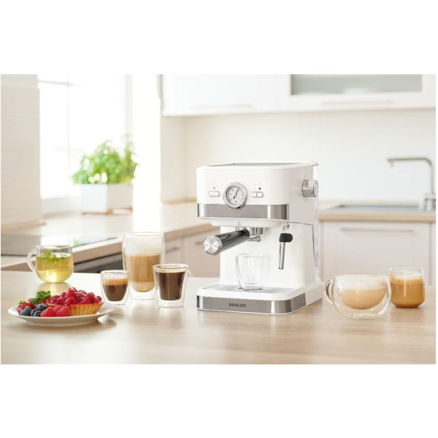 Sencor - Pákový kávovar espresso 1050W/230V bílá/matný chrom