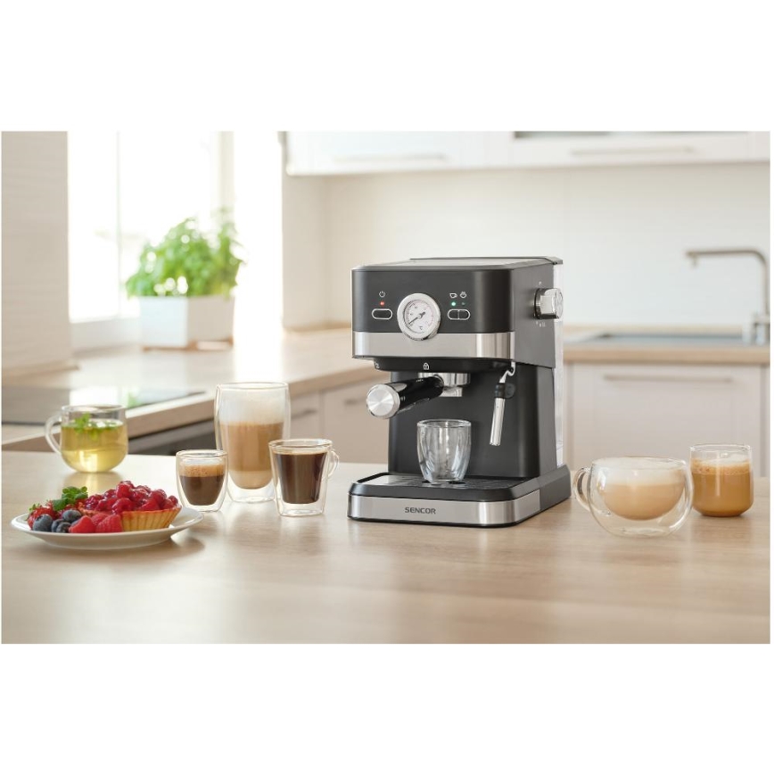 Sencor - Pákový kávovar espresso 1050W/230V černá/matný chrom