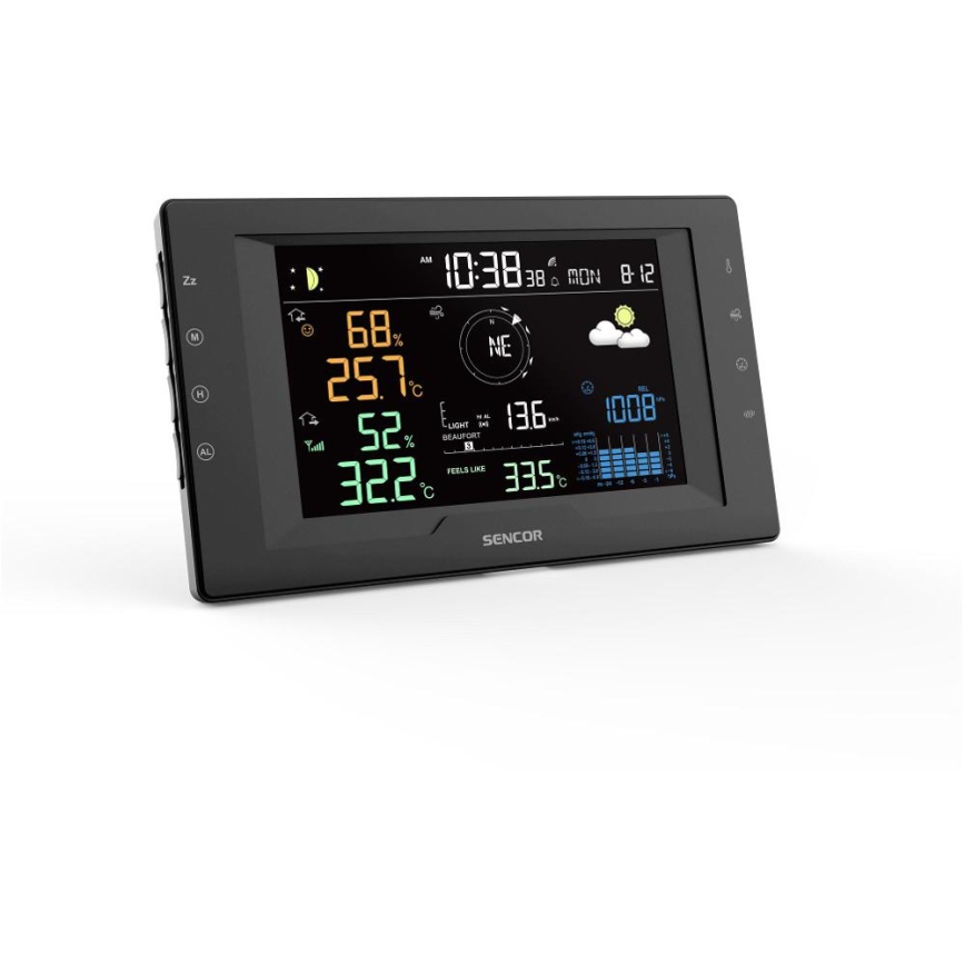 Sencor - Profesionální meteostanice s barevným LCD displejem a budíkem 5V/1xCR2032 + 3xAA
