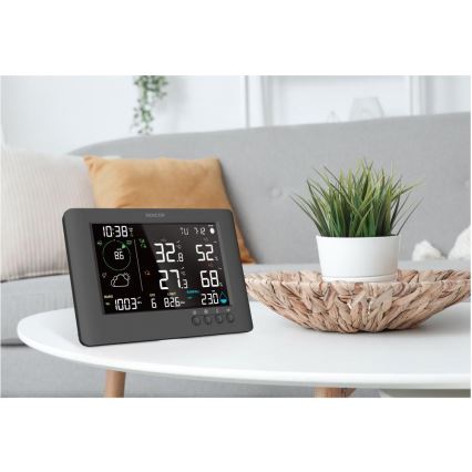 Sencor - Profesionální meteostanice s barevným LCD displejem a budíkem 5V/1xCR2032 + 3xAA Wi-Fi