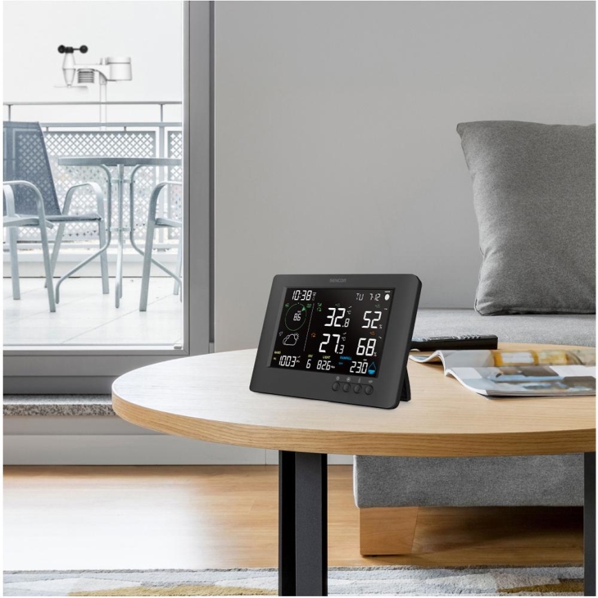 Sencor - Profesionální meteostanice s barevným LCD displejem a budíkem 5V/1xCR2032 + 3xAA Wi-Fi