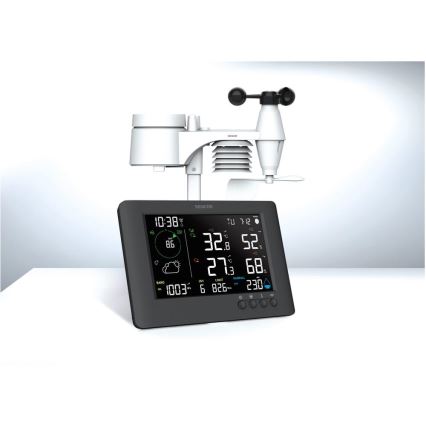 Sencor - Profesionální meteostanice s barevným LCD displejem a budíkem 5V/1xCR2032 + 3xAA Wi-Fi