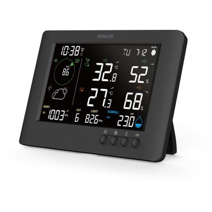 Sencor - Profesionální meteostanice s barevným LCD displejem a budíkem 5V/1xCR2032 + 3xAA Wi-Fi