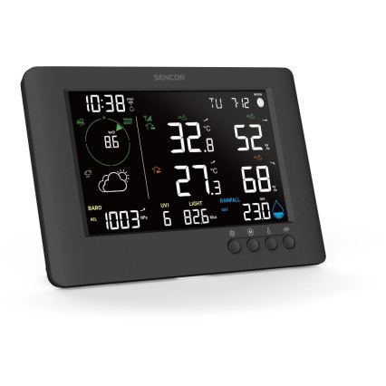 Sencor - Profesionální meteostanice s barevným LCD displejem a budíkem 5V/1xCR2032 + 3xAA Wi-Fi