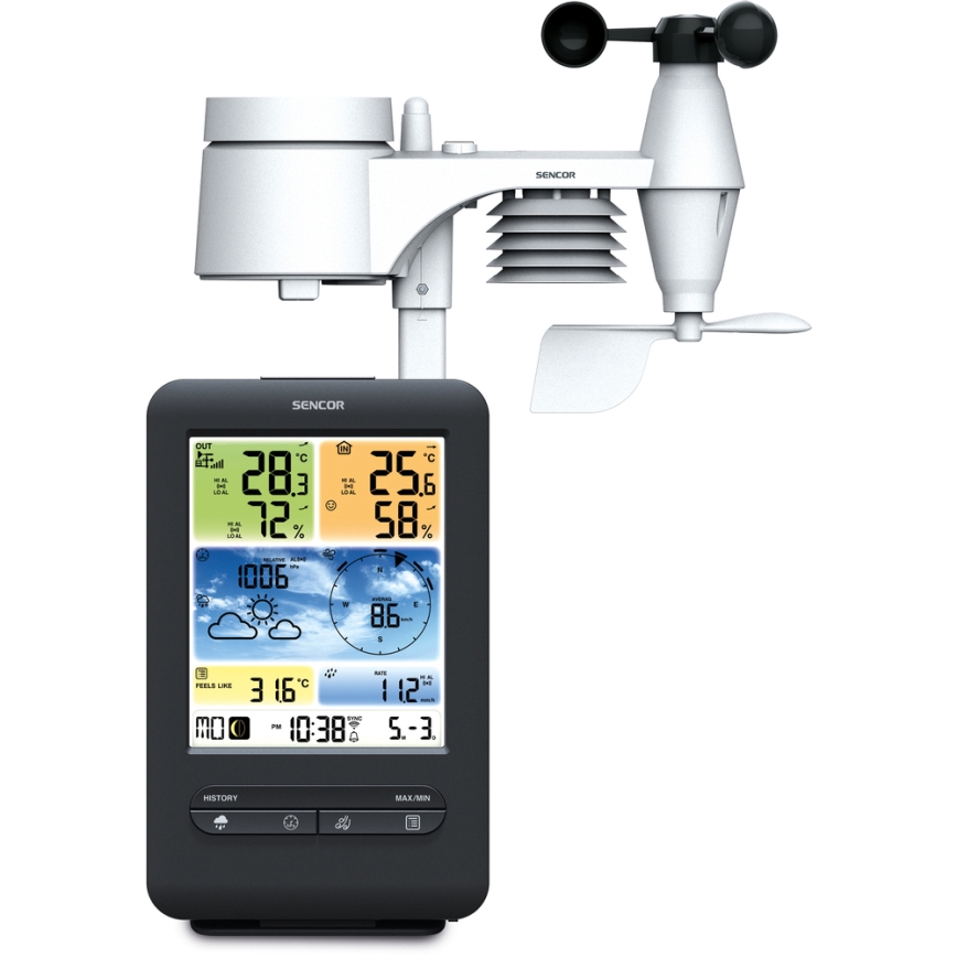 Sencor - Profesionální meteostanice s barevným LCD displejem 1xCR2032 + 3xAA Wi-Fi