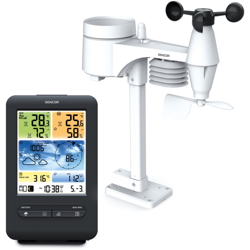 Sencor - Profesionální meteostanice s barevným LCD displejem 1xCR2032 + 3xAA Wi-Fi