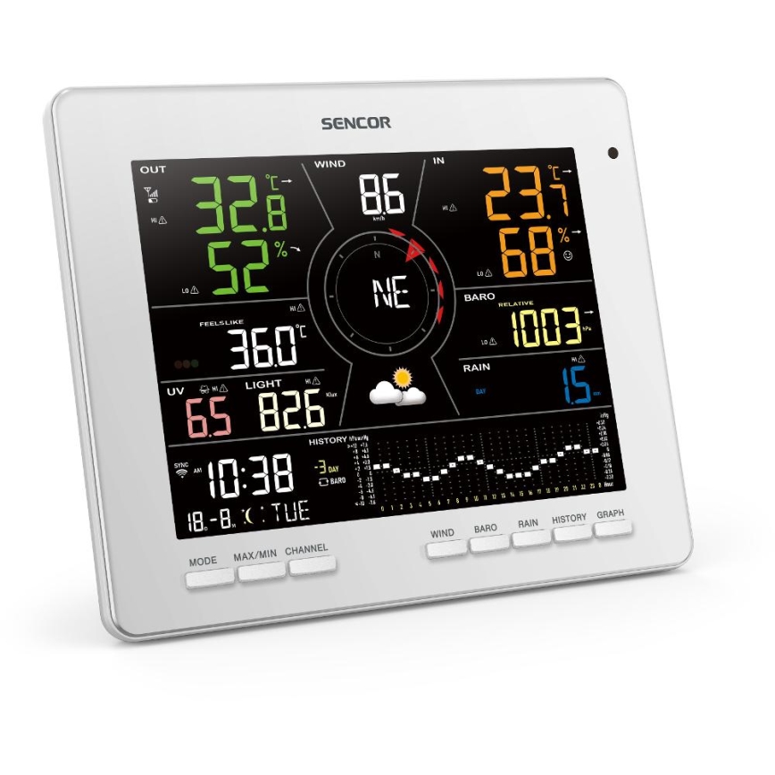 Sencor - Profesionální meteostanice s barevným LCD displejem 1xCR2032 Wi-Fi Tuya