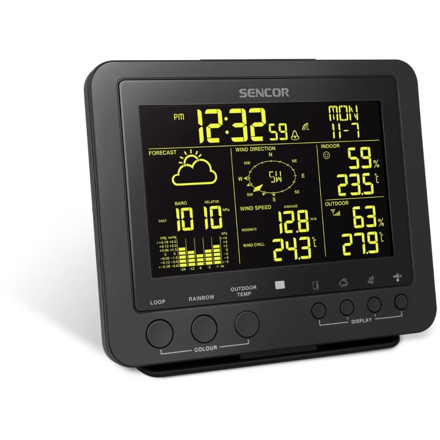 Sencor - Profesionální meteostanice s barevným LCD displejem 5V/1xCR2032 + 3xAA