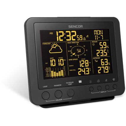 Sencor - Profesionální meteostanice s barevným LCD displejem 5V/1xCR2032 + 3xAA