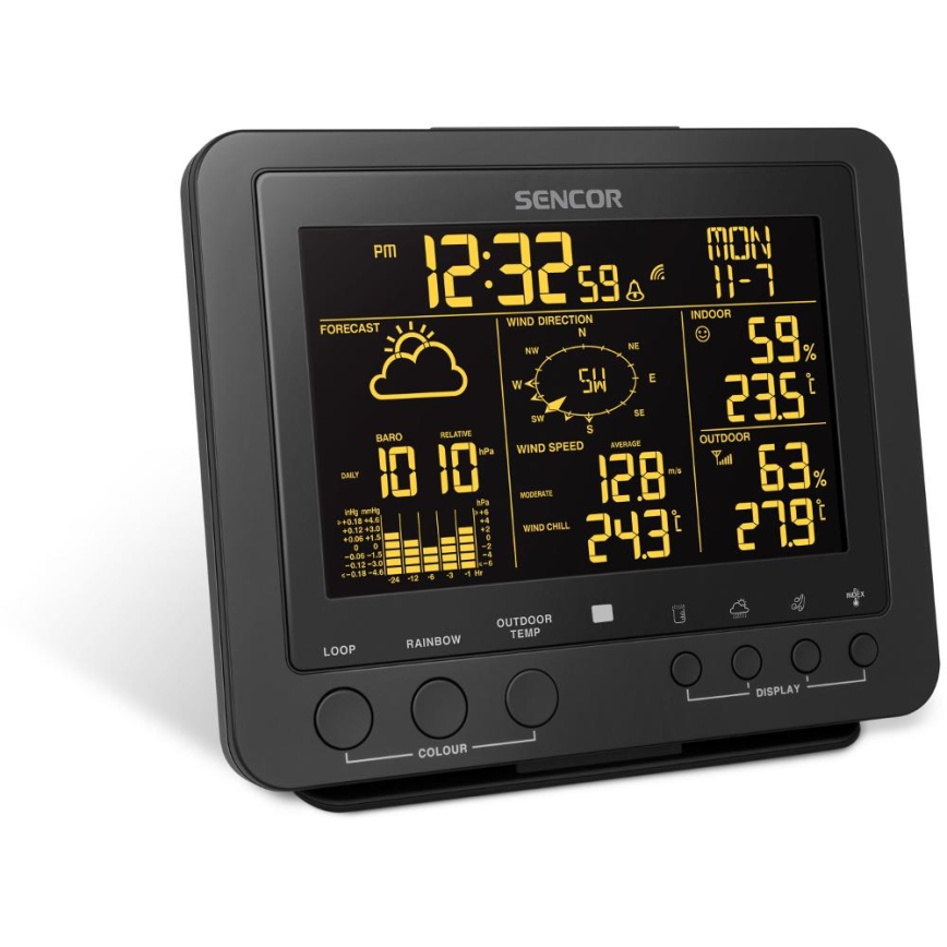 Sencor - Profesionální meteostanice s barevným LCD displejem 5V/1xCR2032 + 3xAA