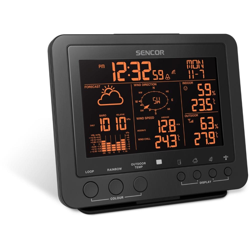 Sencor - Profesionální meteostanice s barevným LCD displejem 5V/1xCR2032 + 3xAA