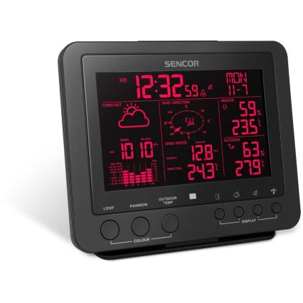 Sencor - Profesionální meteostanice s barevným LCD displejem 5V/1xCR2032 + 3xAA