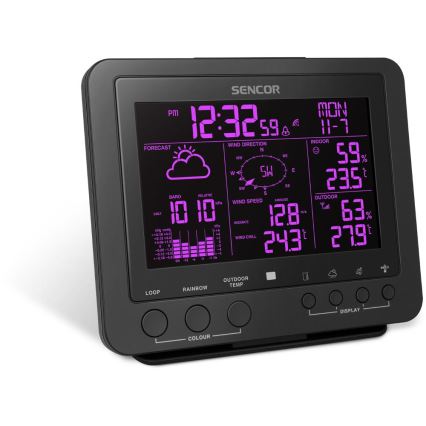 Sencor - Profesionální meteostanice s barevným LCD displejem 5V/1xCR2032 + 3xAA