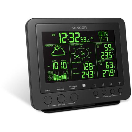 Sencor - Profesionální meteostanice s barevným LCD displejem 5V/1xCR2032 + 3xAA