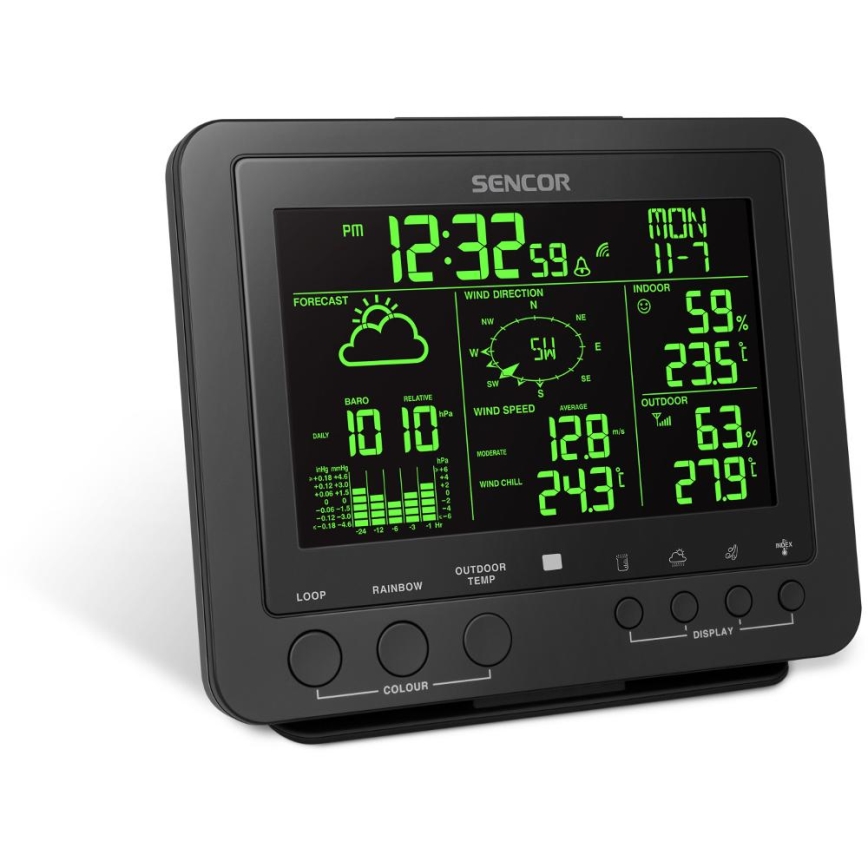Sencor - Profesionální meteostanice s barevným LCD displejem 5V/1xCR2032 + 3xAA