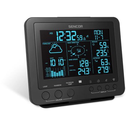 Sencor - Profesionální meteostanice s barevným LCD displejem 5V/1xCR2032 + 3xAA