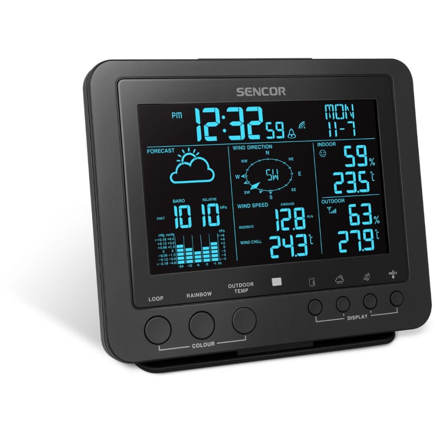 Sencor - Profesionální meteostanice s barevným LCD displejem 5V/1xCR2032 + 3xAA