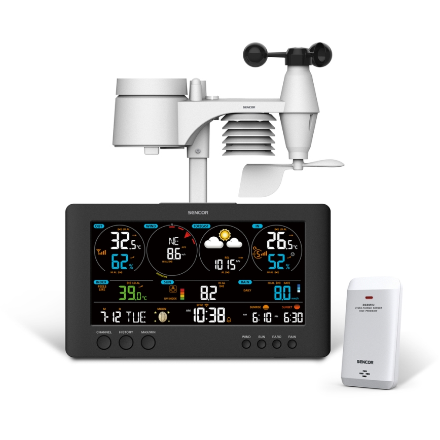 Sencor - Profesionální meteostanice s barevným LCD displejem 5V/1xCR2032 + 3xAA Wi-Fi