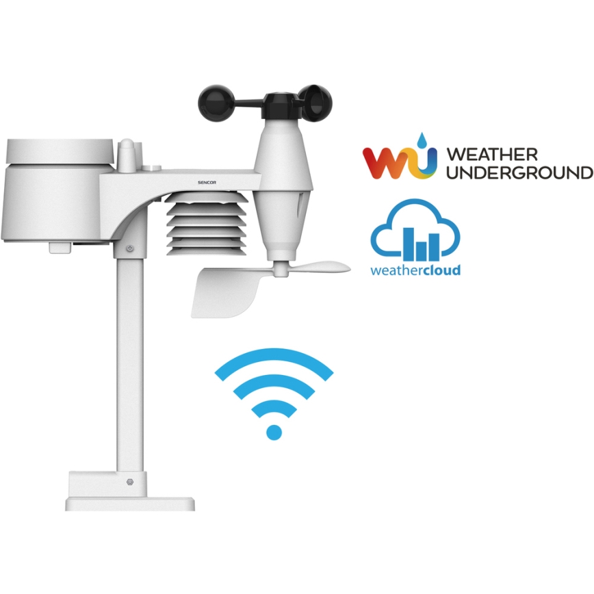 Sencor - Profesionální meteostanice s barevným LCD displejem 5V/1xCR2032 + 3xAA Wi-Fi