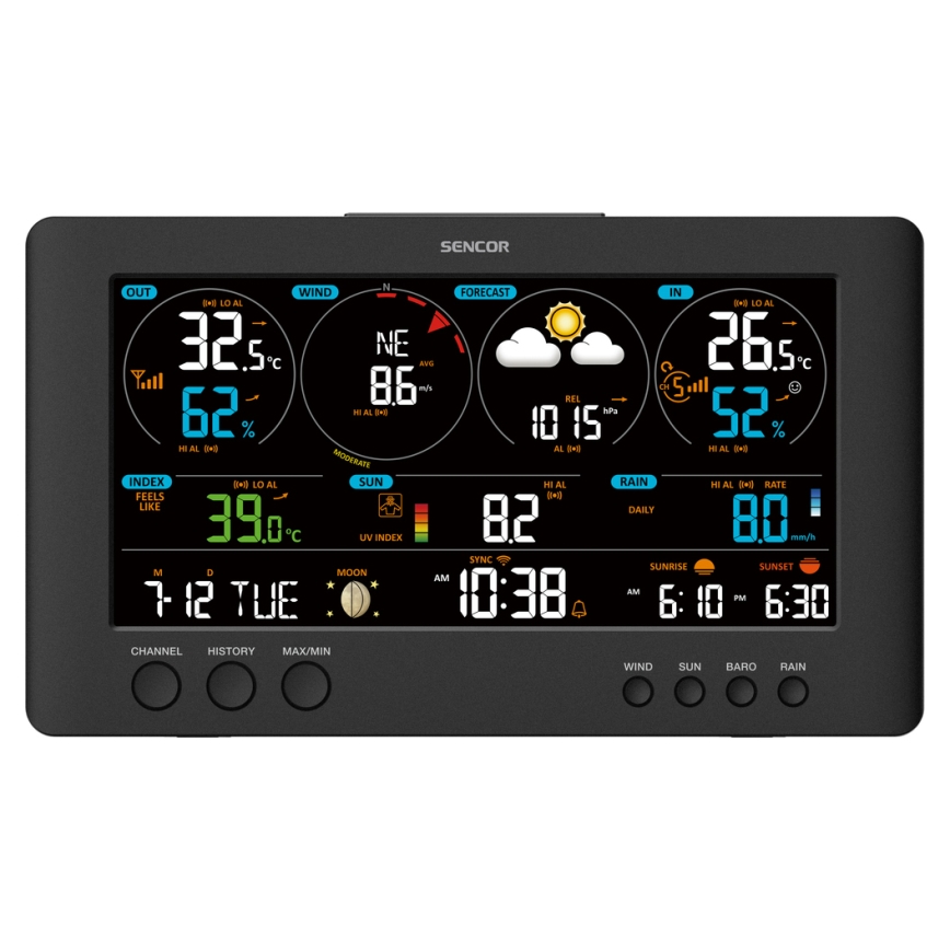 Sencor - Profesionální meteostanice s barevným LCD displejem 5V/1xCR2032 + 3xAA Wi-Fi