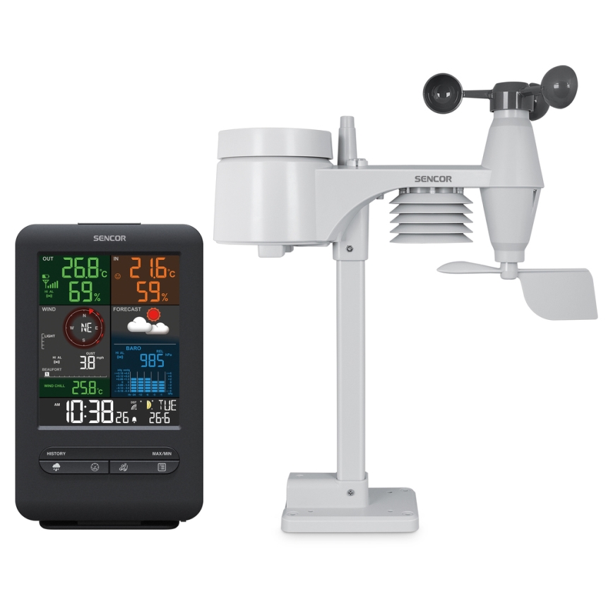 Sencor - Profesionální meteostanice s LCD displejem a budíkem 1xCR2032 + 3xAA