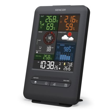 Sencor - Profesionální meteostanice s LCD displejem a budíkem 1xCR2032 + 3xAA