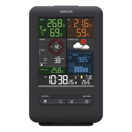 Sencor - Profesionální meteostanice s LCD displejem a budíkem 1xCR2032 + 3xAA
