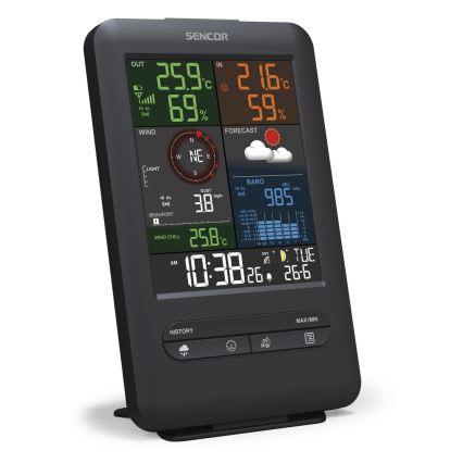 Sencor - Profesionální meteostanice s LCD displejem a budíkem 1xCR2032 + 3xAA