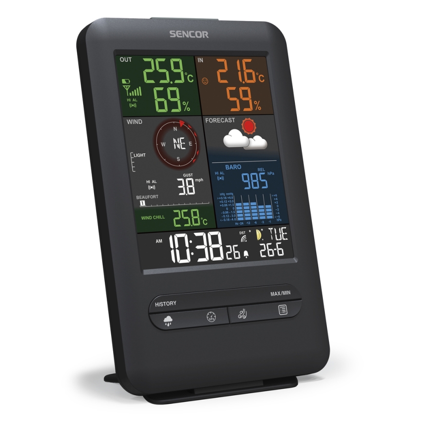 Sencor - Profesionální meteostanice s LCD displejem a budíkem 1xCR2032 + 3xAA