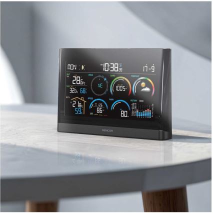 Sencor - Profesionální meteostanice s barevným LCD displejem a budíkem 5V/3xAAA + 3xAA